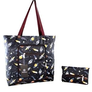 Foldable Tote Bag for Women-Top Zipper Black Premium Quality Lightweight NWT